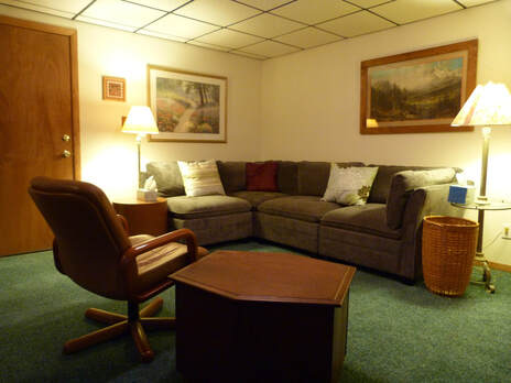 Comfortable lounge area with artwork